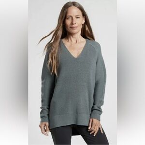 Athleta Light Gray Ribbed Hanover V-Neck Sweater. All weather. Original $99